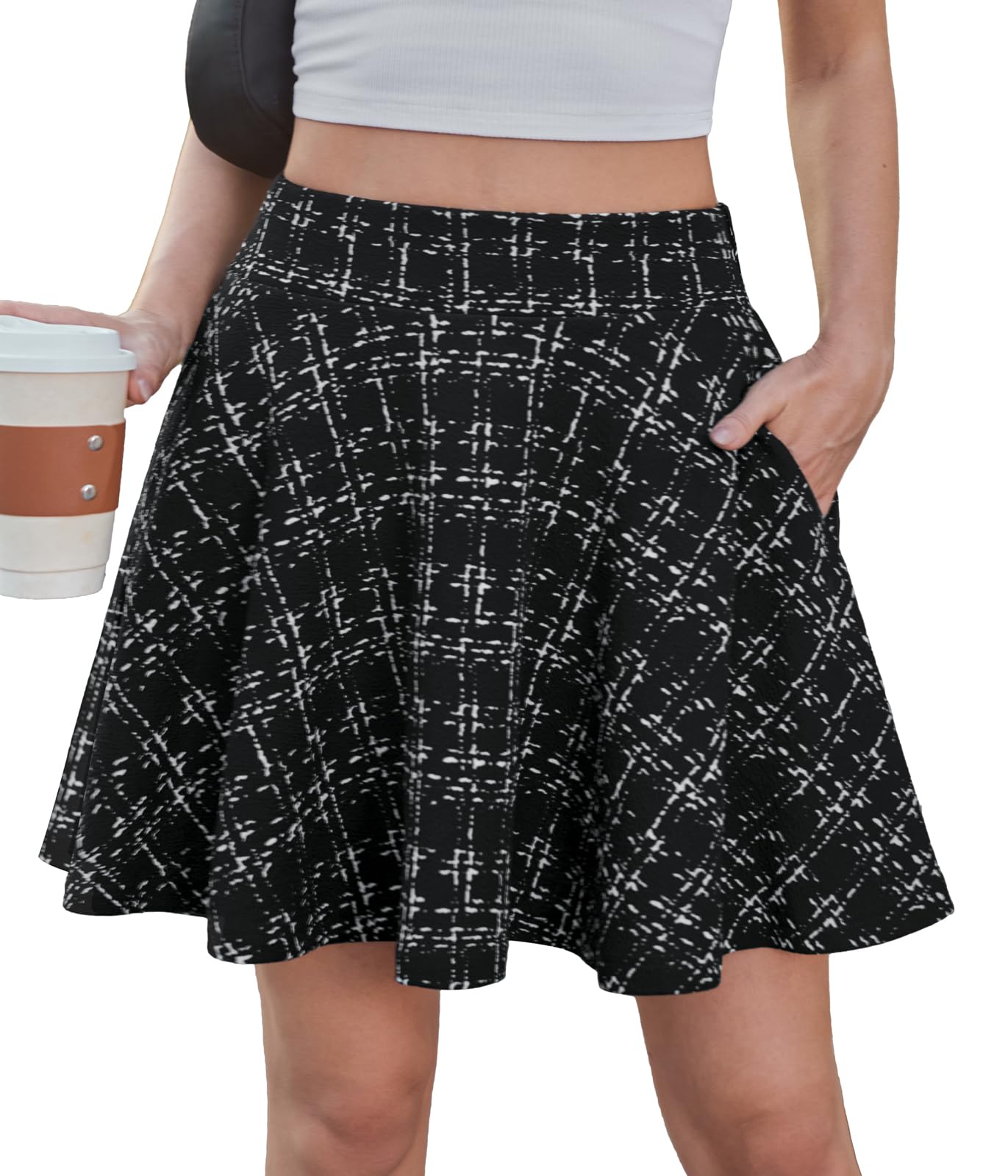 Women's Flared Mini Skater Skirt with Pockets Versatile High Waist Casual Skirts