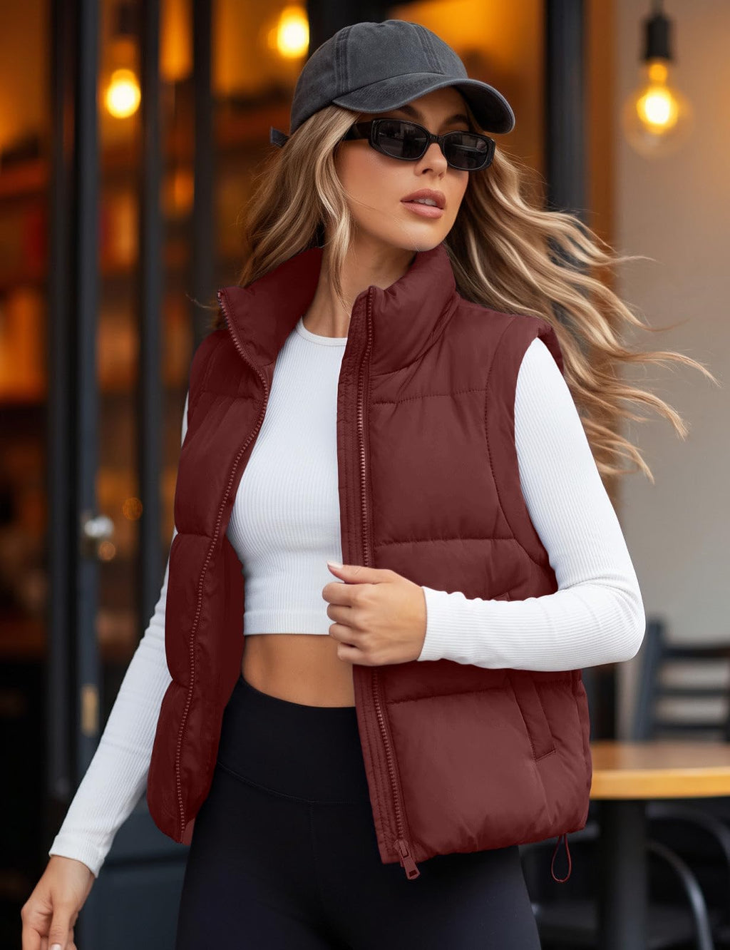 Womens Lightweight Cropped Puffer Vest Quilted Sleeveless Padded Coat