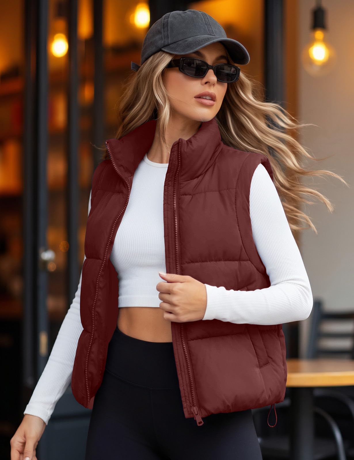 Womens Lightweight Cropped Puffer Vest Quilted Sleeveless Padded Coat