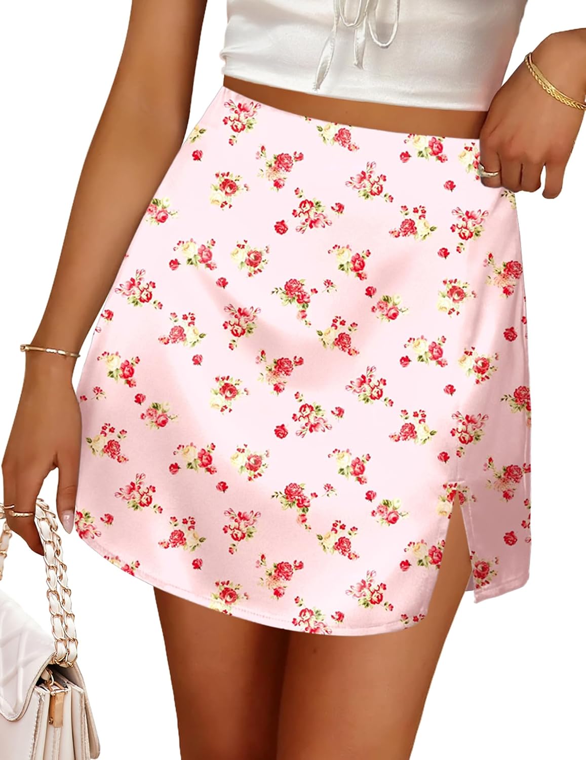 Stretchy Satin Mini Skirt High Waisted