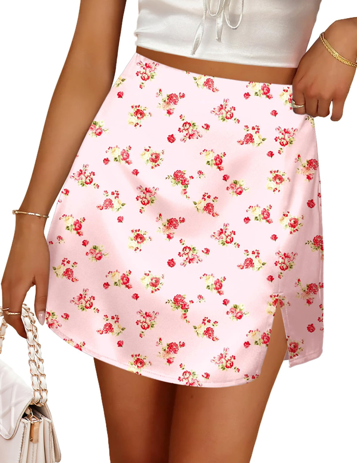 Stretchy Satin Mini Skirt High Waisted