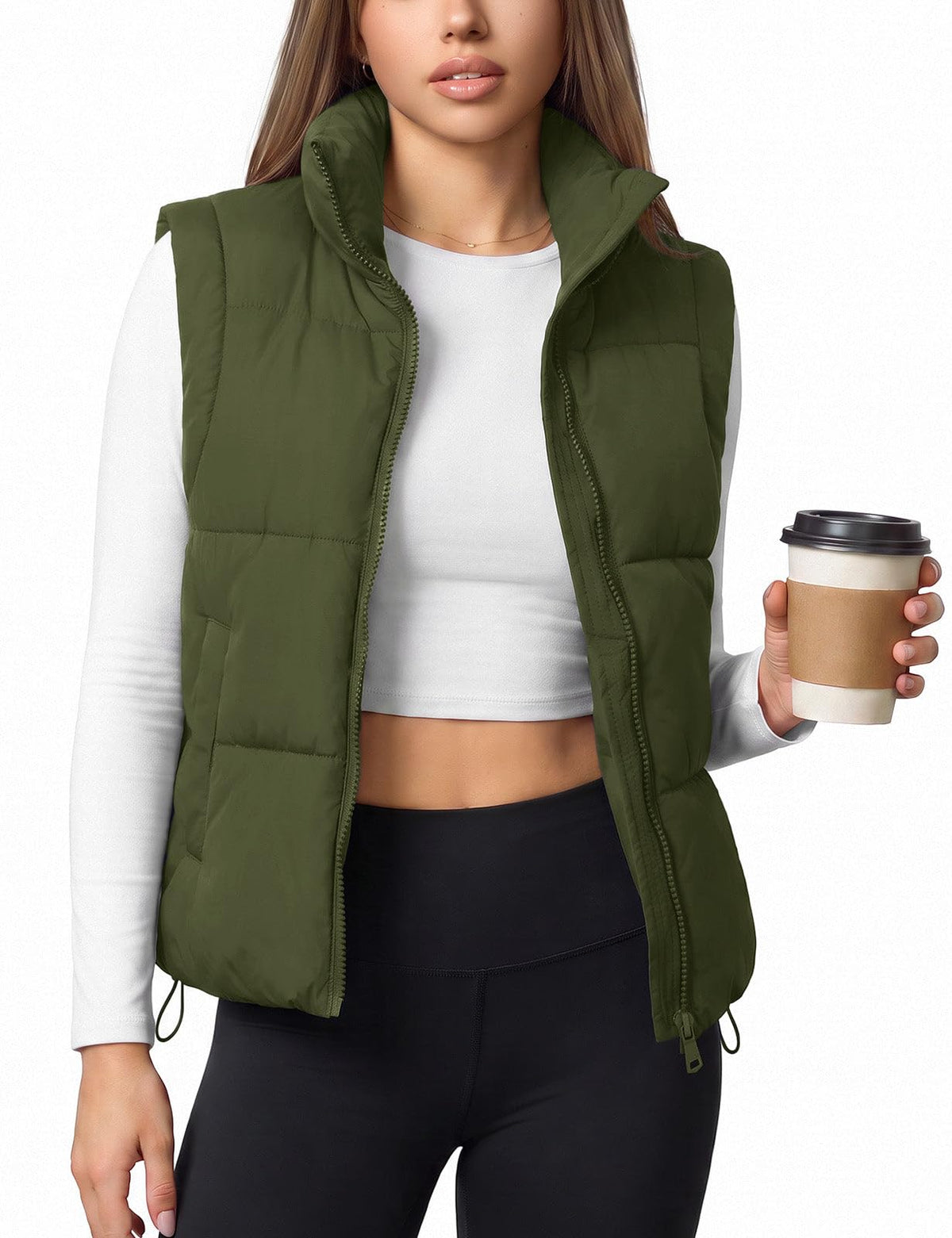 Womens Lightweight Cropped Puffer Vest Quilted Sleeveless Padded Coat