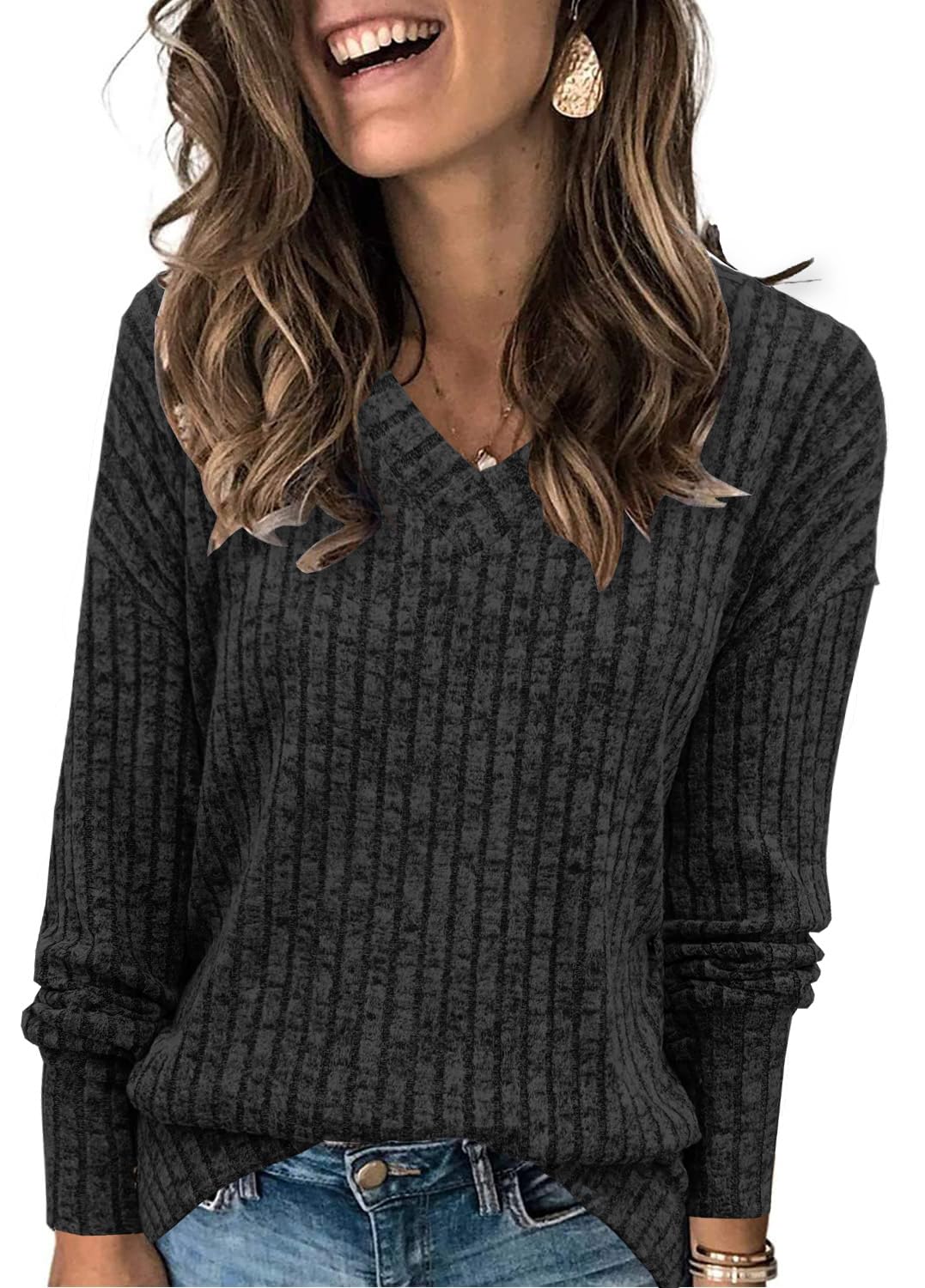 Women's Sweatshirts V Neck Long Sleeve Shirts Casual Fall
