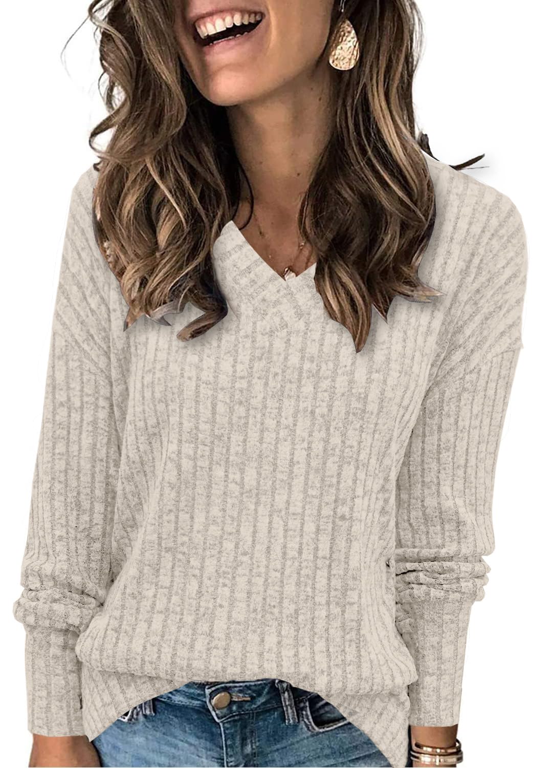 Women's Sweatshirts V Neck Long Sleeve Shirts Casual Fall