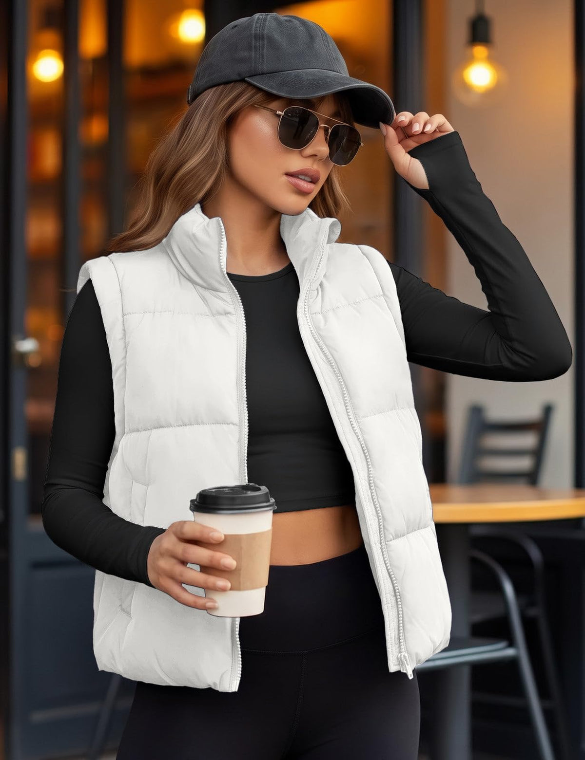 Womens Lightweight Cropped Puffer Vest Quilted Sleeveless Padded Coat