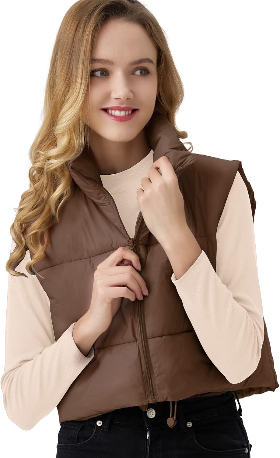 Women's Cropped Puffer Vest Lightweight Sleeveless Warm Vests For Women