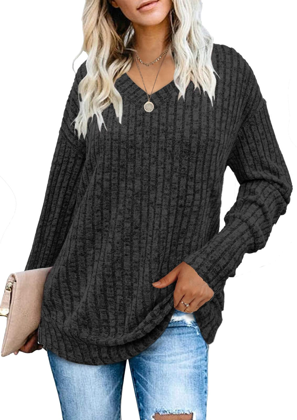 Women's Sweatshirts V Neck Long Sleeve Shirts Casual Fall