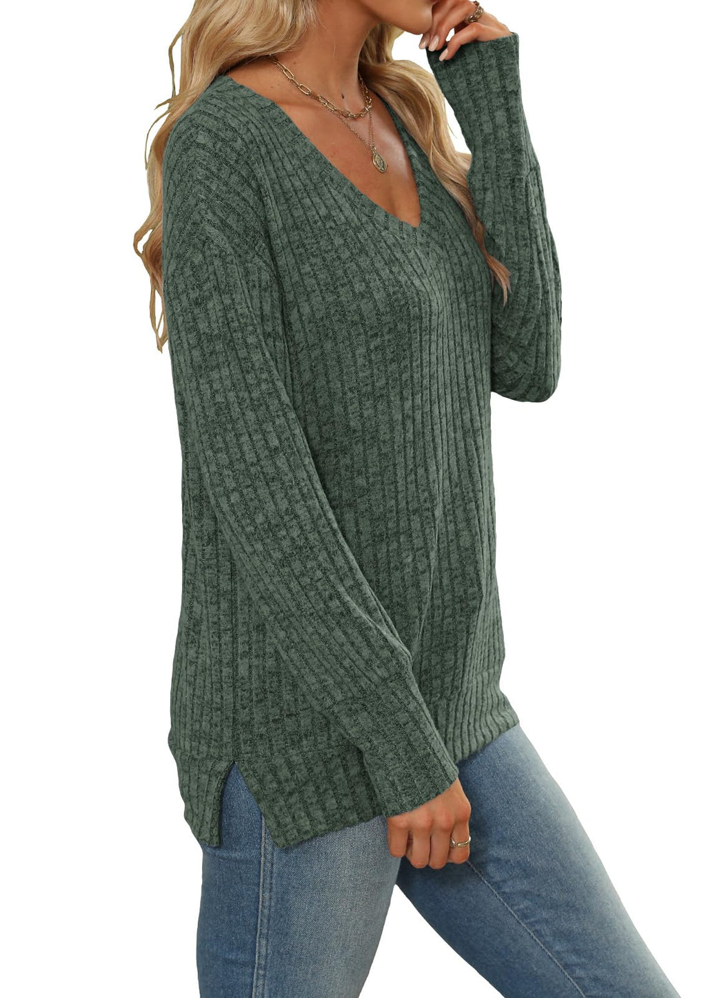 Women's Sweatshirts V Neck Long Sleeve Shirts Casual Fall
