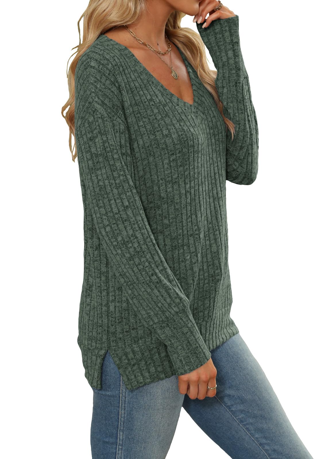 Women's Sweatshirts V Neck Long Sleeve Shirts Casual Fall