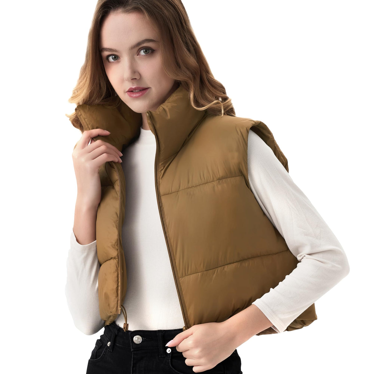 Women's Cropped Puffer Vest Lightweight Sleeveless Warm Vests For Women