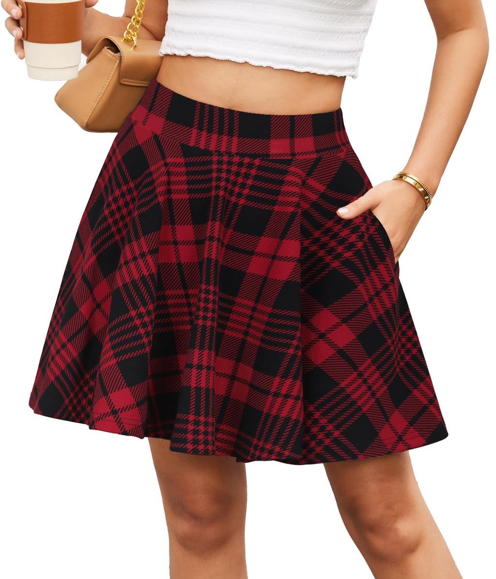 Women's Flared Mini Skater Skirt with Pockets Versatile High Waist Casual Skirts