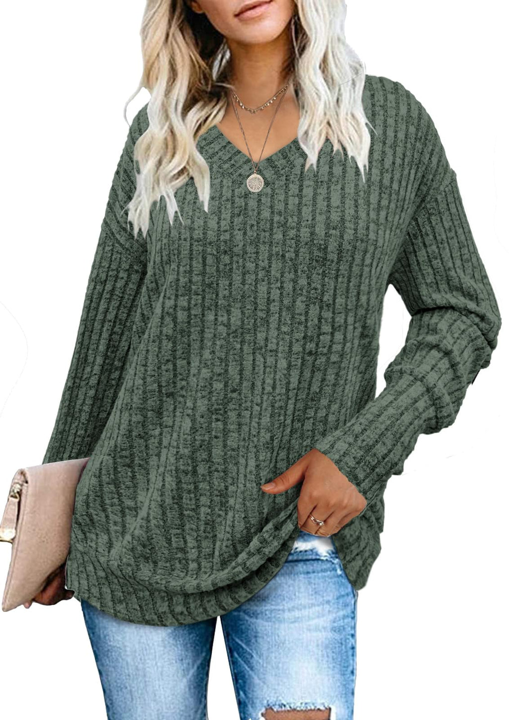 Women's Sweatshirts V Neck Long Sleeve Shirts Casual Fall
