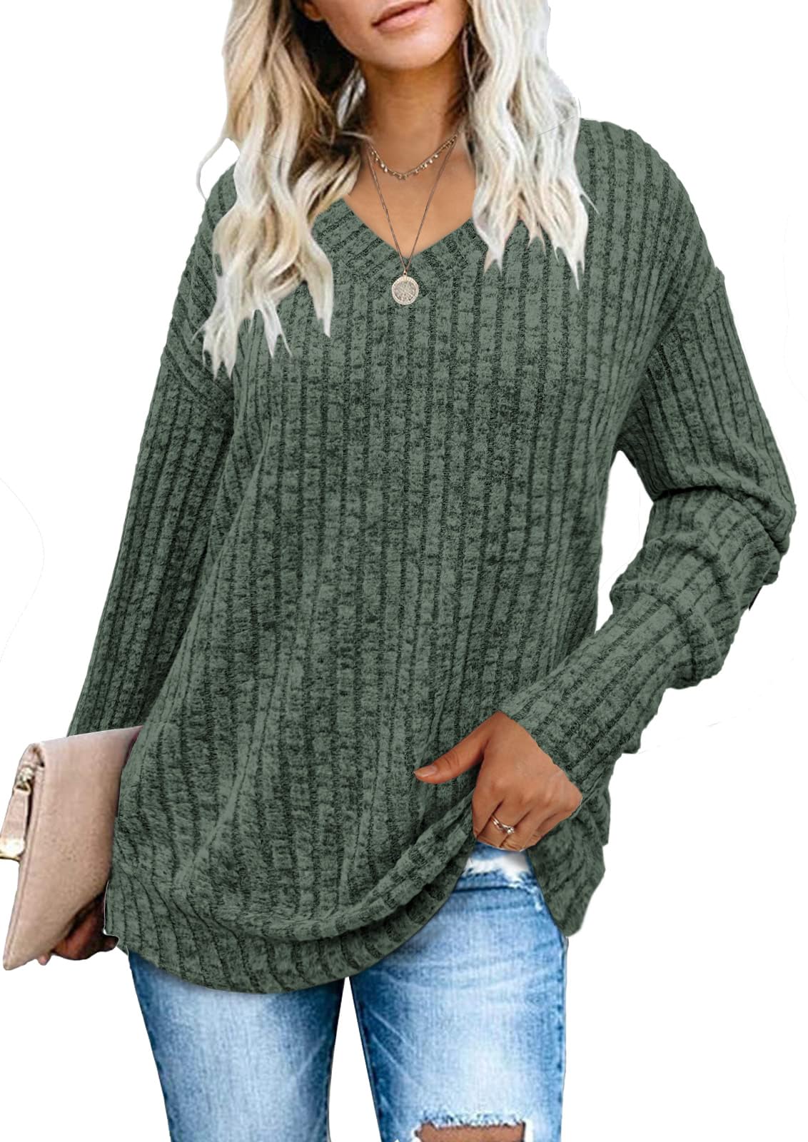 Women's Sweatshirts V Neck Long Sleeve Shirts Casual Fall