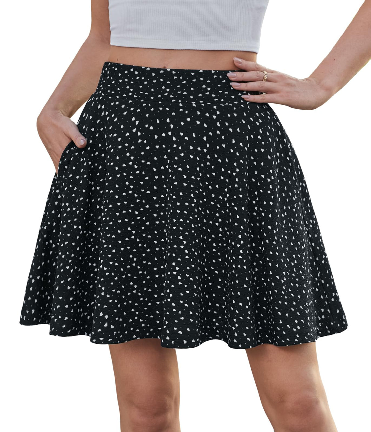 Women's Flared Mini Skater Skirt with Pockets Versatile High Waist Casual Skirts