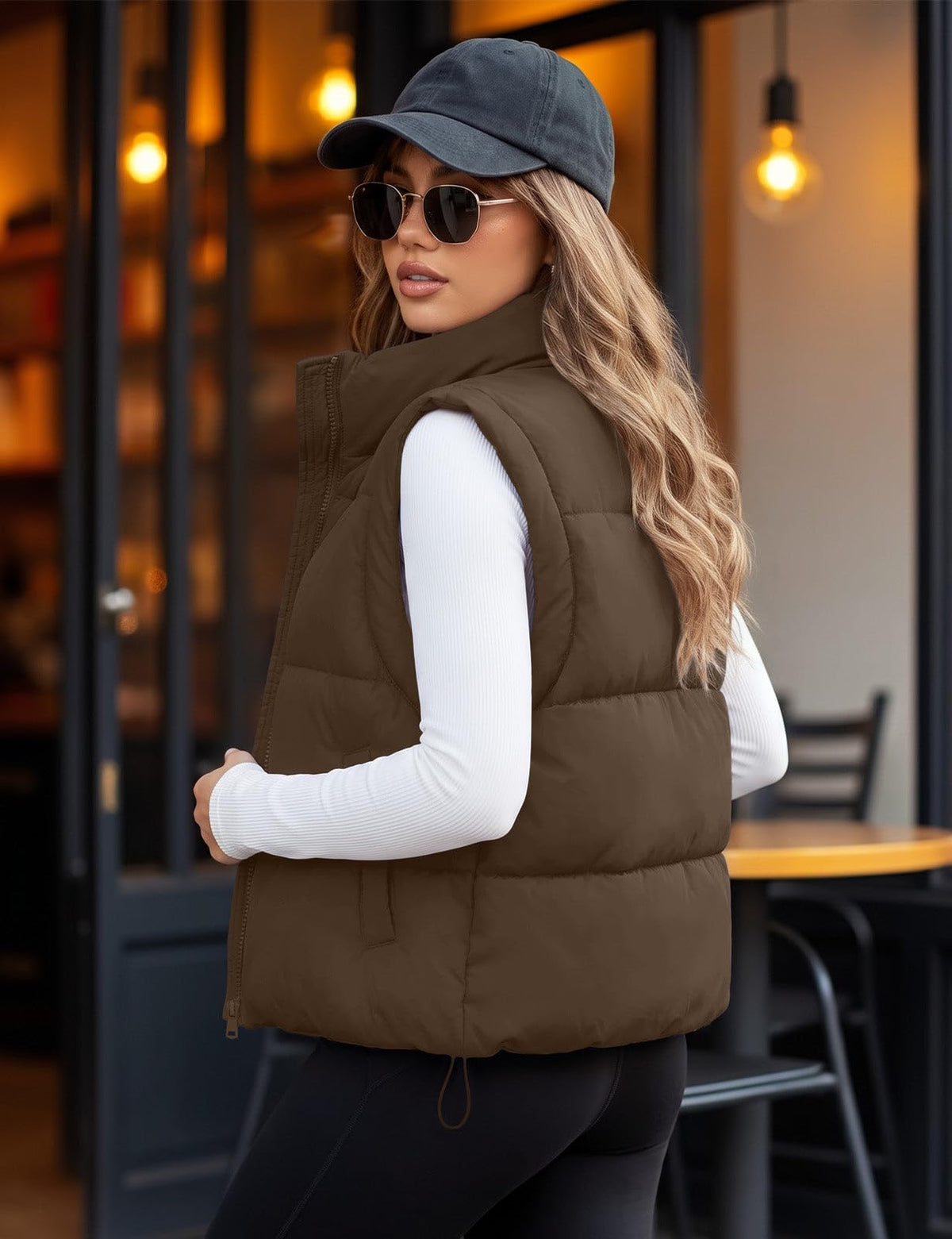 Womens Lightweight Cropped Puffer Vest Quilted Sleeveless Padded Coat