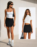 Womens Mini Skirt Side Slit Bodycon Skorts with Shorts