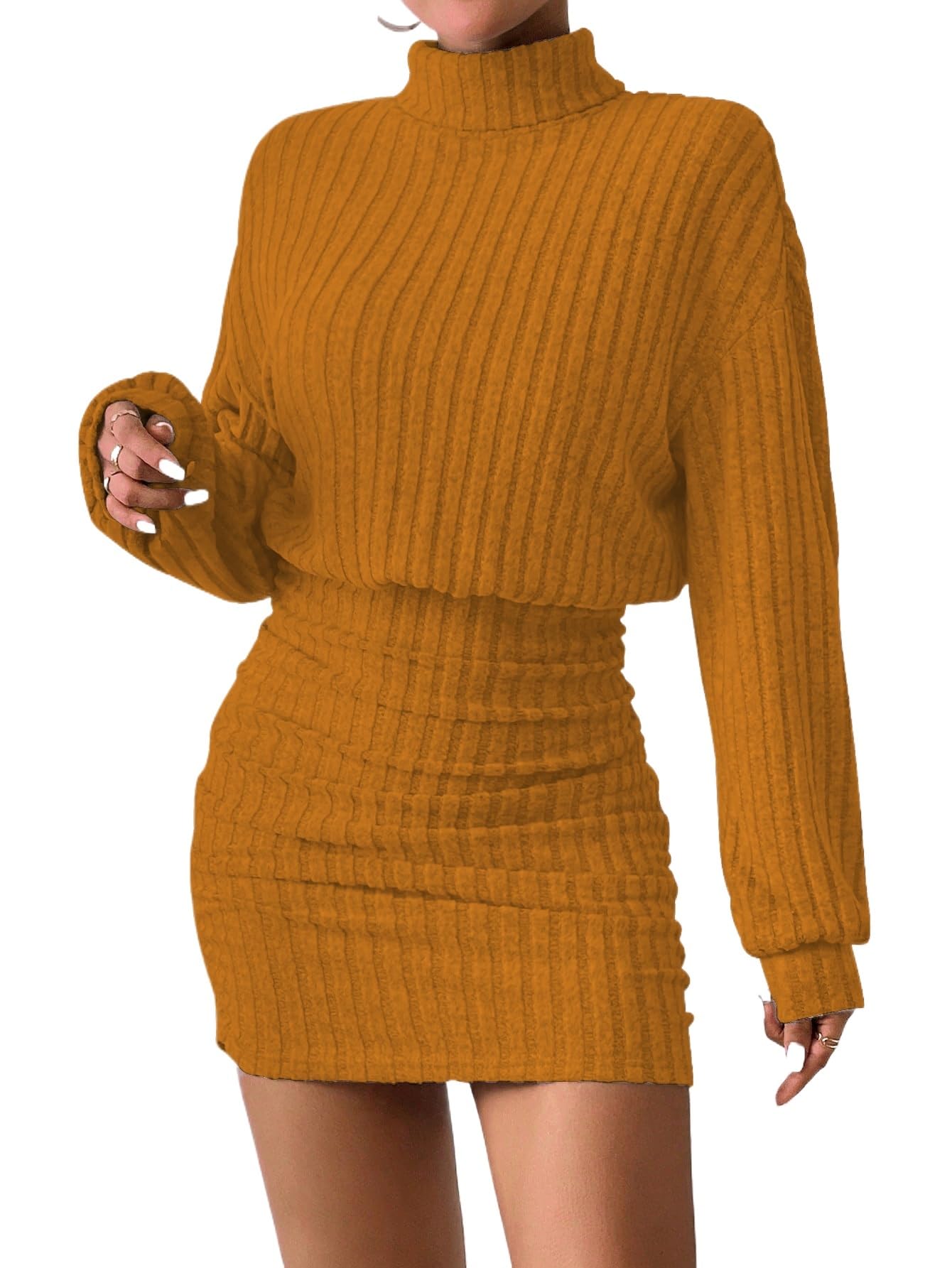 Women's Sweater Dress Ruched Bodycon Mini Dress
