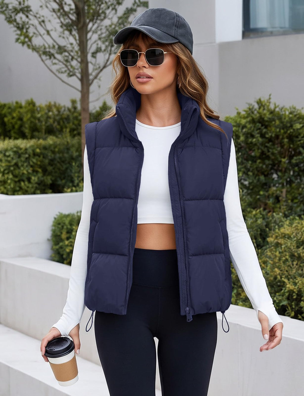 Womens Lightweight Cropped Puffer Vest Quilted Sleeveless Padded Coat