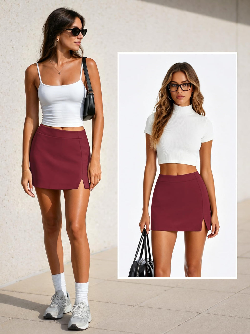 Womens Mini Skirt Side Slit Bodycon Skorts with Shorts