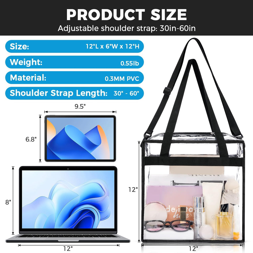 Clear Bags Concert Stadium Approved Clear Tote Bag with Zipper Closure Crossbody Shoulder Bag with Adjustable Strap