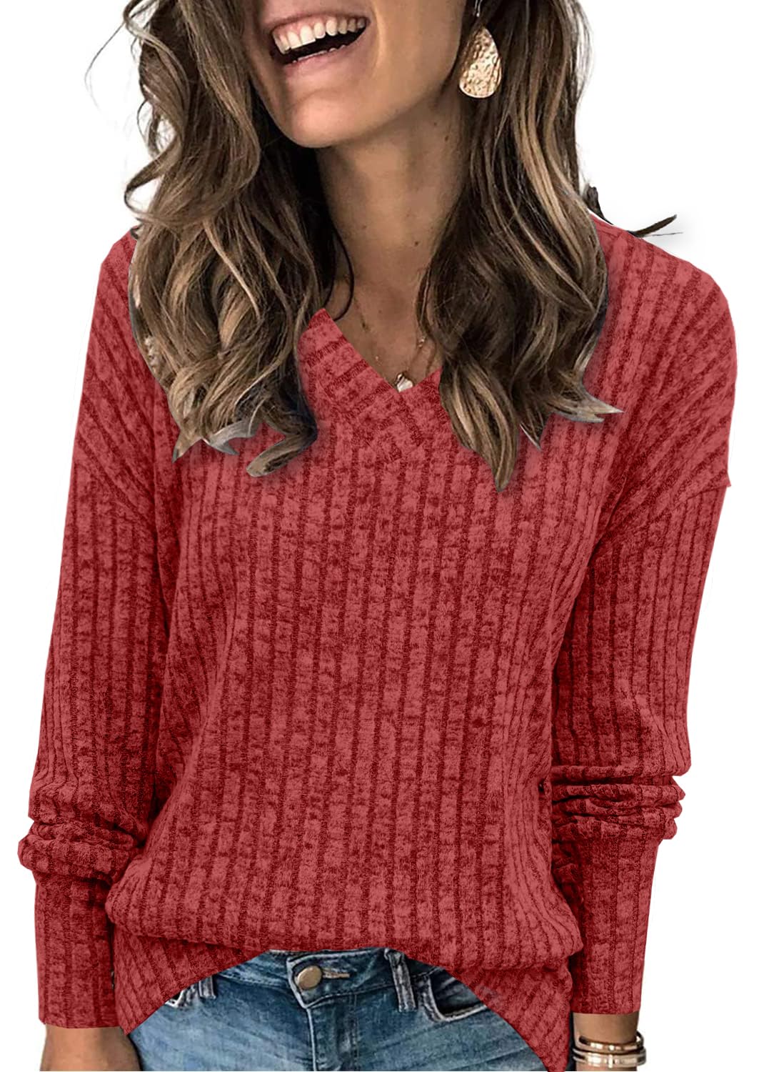Women's Sweatshirts V Neck Long Sleeve Shirts Casual Fall