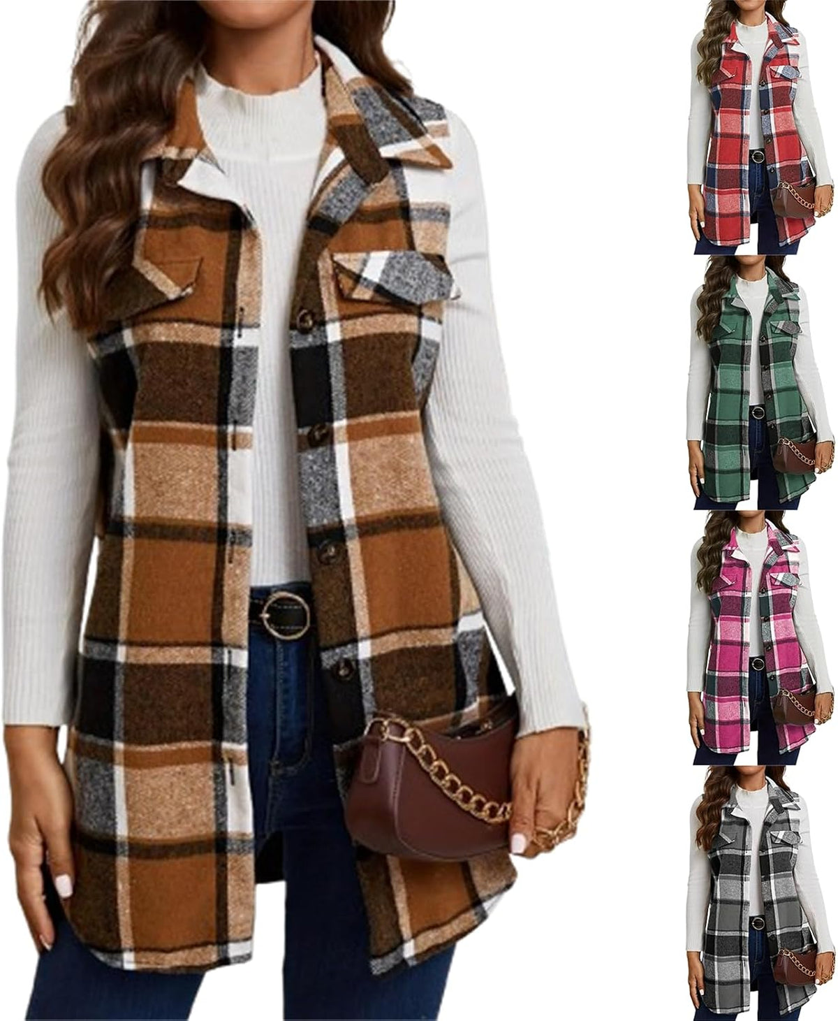 Plaid Vest Cardigan for Women Sleeveless waistcoat Comfy Button Down jacket