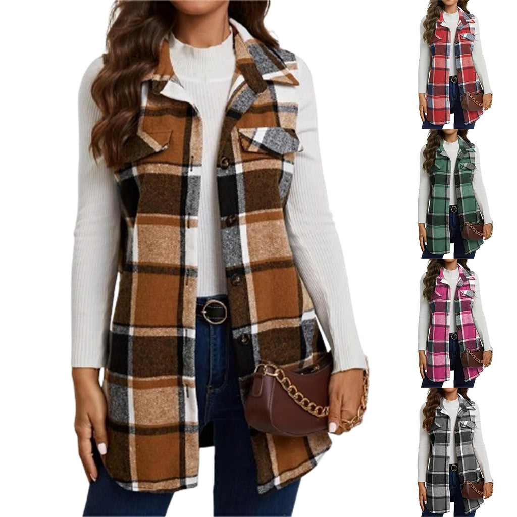 Plaid Vest Cardigan for Women Sleeveless waistcoat Comfy Button Down jacket