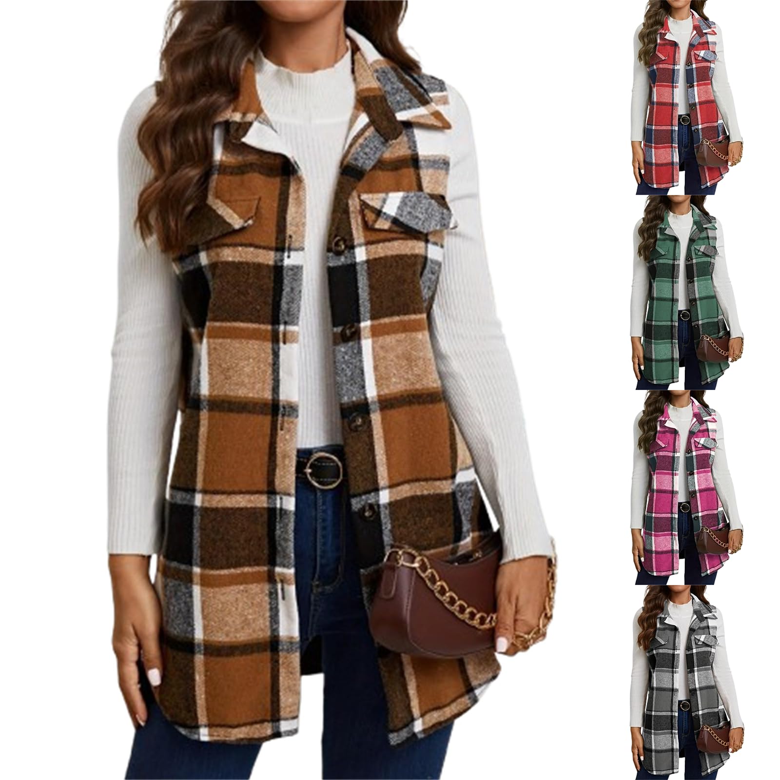 Plaid Vest Cardigan for Women Sleeveless waistcoat Comfy Button Down jacket