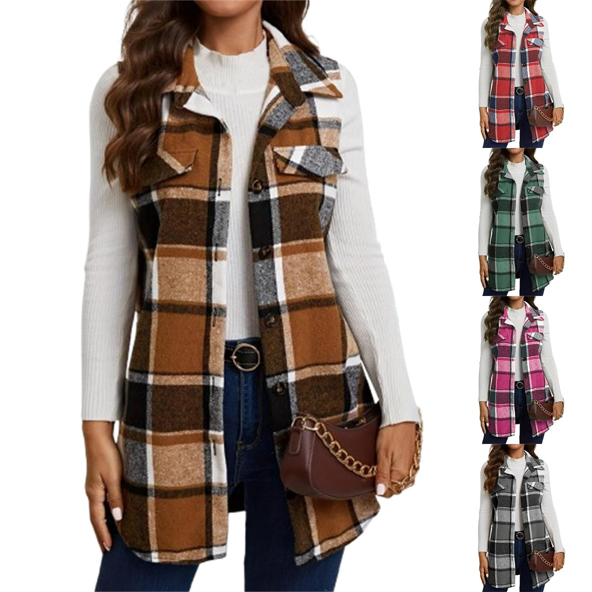 Plaid Vest Cardigan for Women Sleeveless waistcoat Comfy Button Down jacket