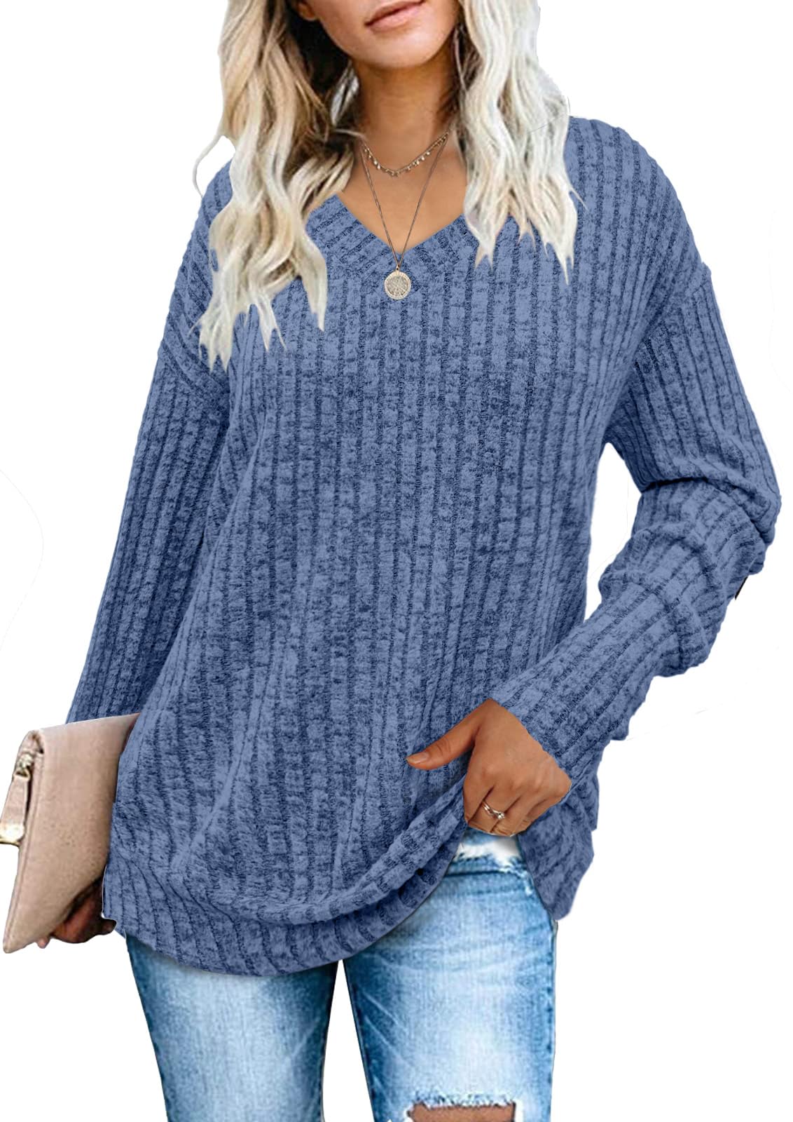 Women's Sweatshirts V Neck Long Sleeve Shirts Casual Fall