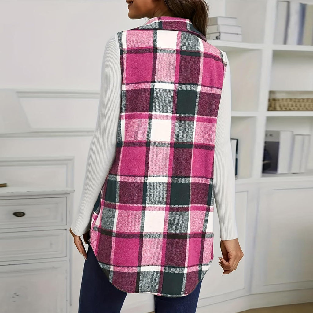 Plaid Vest Cardigan for Women Sleeveless waistcoat Comfy Button Down jacket