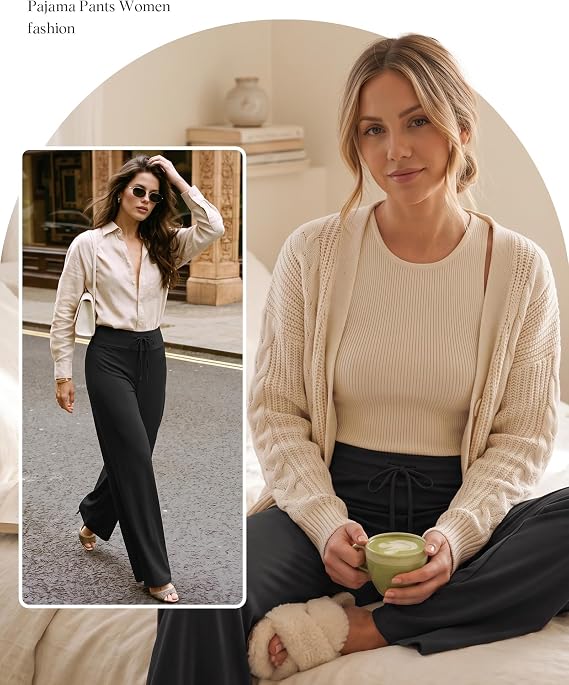 Gaucho  Wide Leg Pants - Palazzo Yoga Pants Lounge Comfy Casual Drawstring