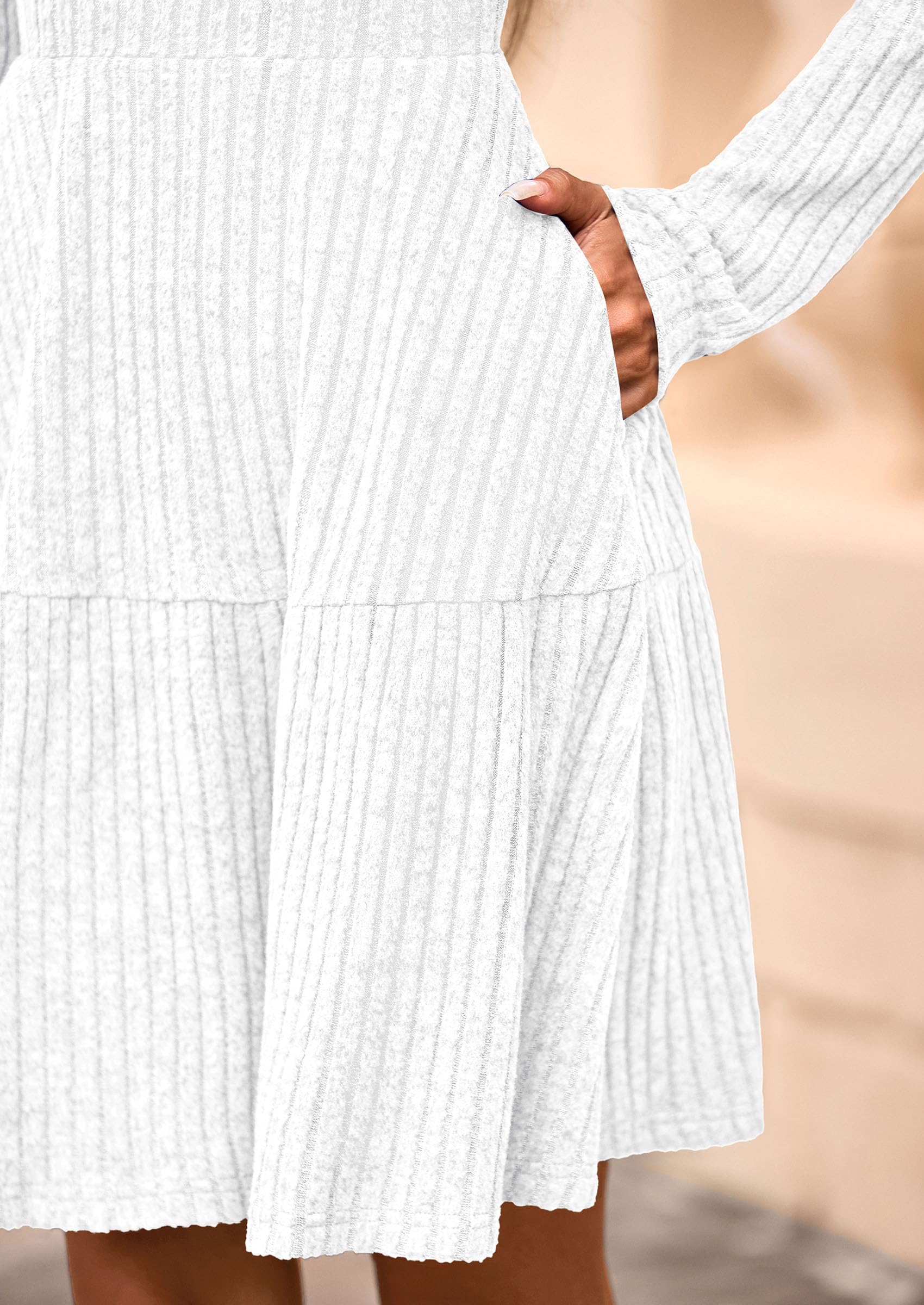 Womens Sweater Dress 2026 Fall Long Sleeve V Neck  Flare Ribbed Short Dresses Knit Outfits Pockets