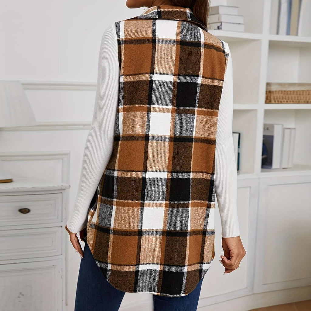 Plaid Vest Cardigan for Women Sleeveless waistcoat Comfy Button Down jacket