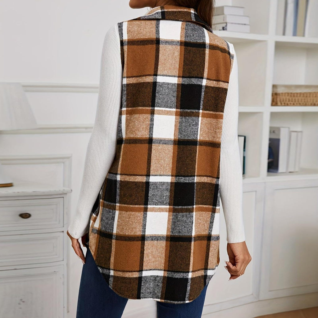 Plaid Vest Cardigan for Women Sleeveless waistcoat Comfy Button Down jacket