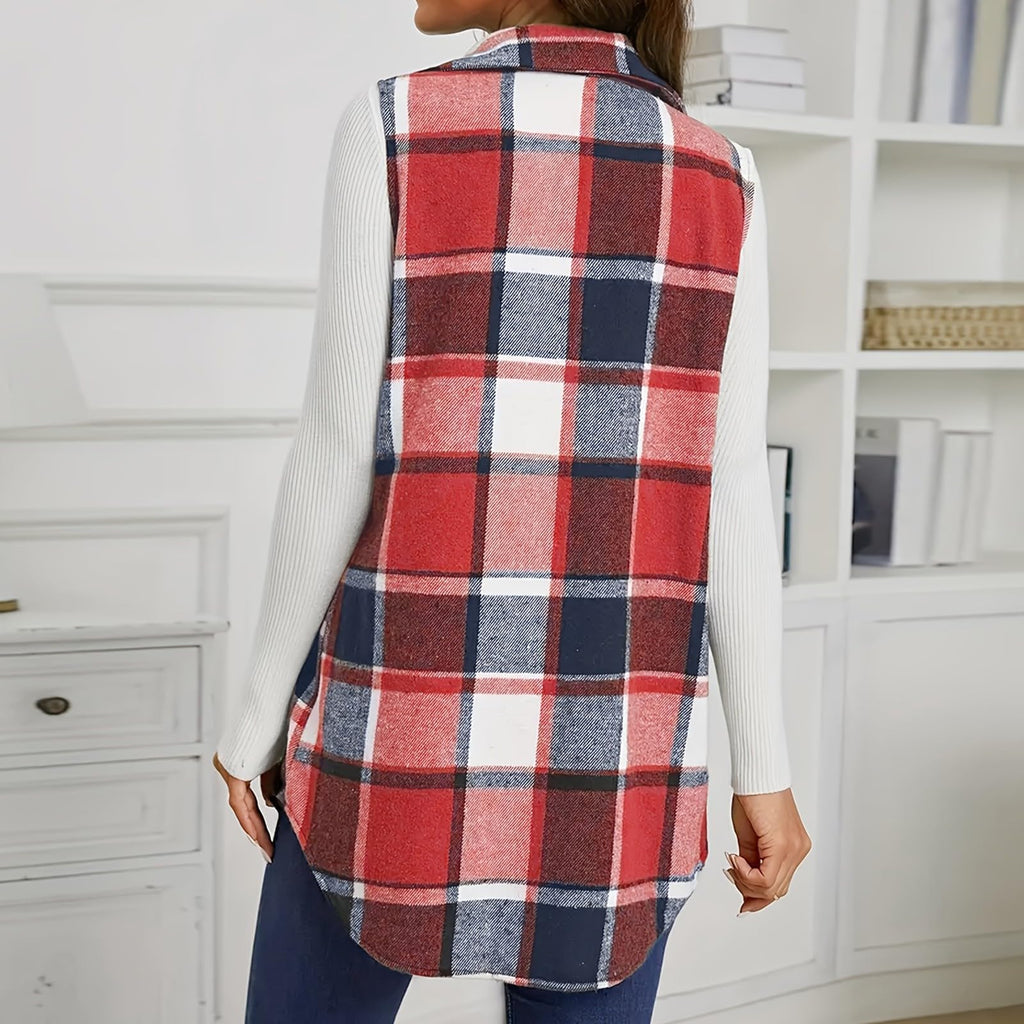 Plaid Vest Cardigan for Women Sleeveless waistcoat Comfy Button Down jacket
