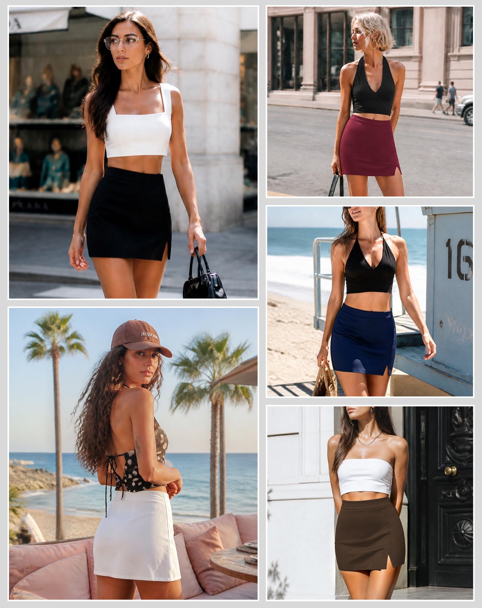 Womens Mini Skirt Side Slit Bodycon Skorts with Shorts
