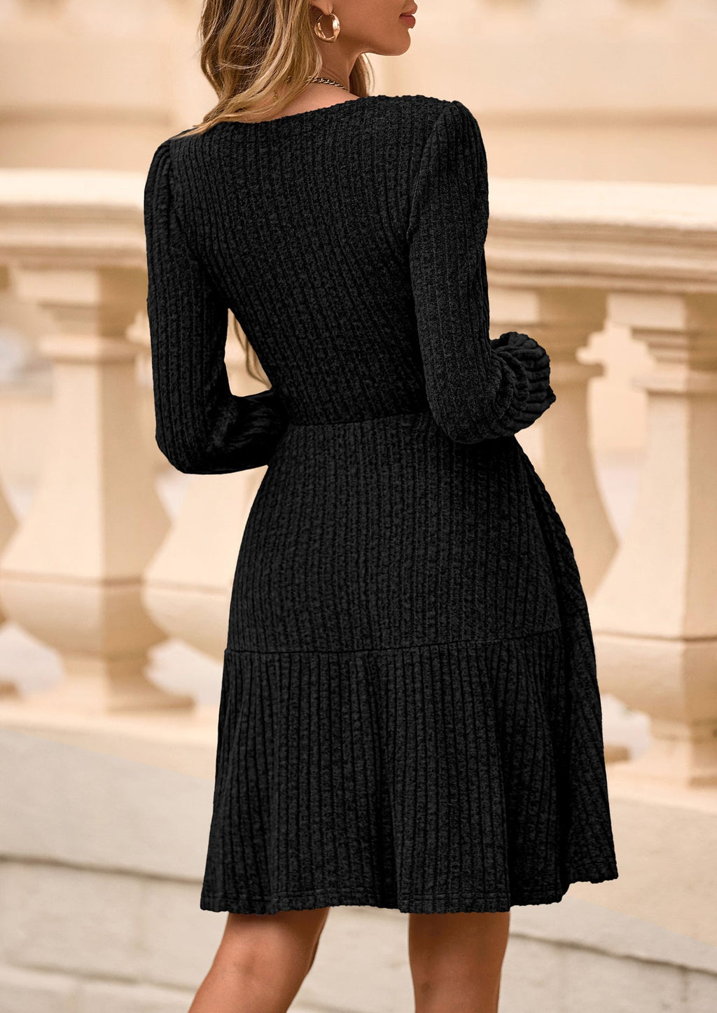 Womens Sweater Dress 2026 Fall Long Sleeve V Neck  Flare Ribbed Short Dresses Knit Outfits Pockets