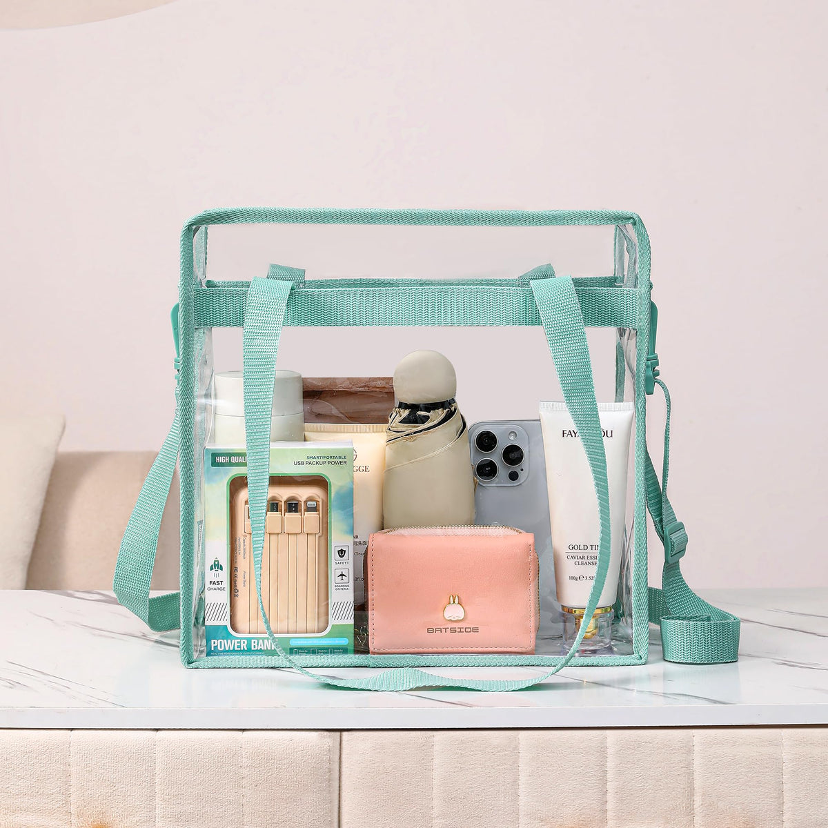 Clear Bags Concert Stadium Approved Clear Tote Bag with Zipper Closure Crossbody Shoulder Bag with Adjustable Strap