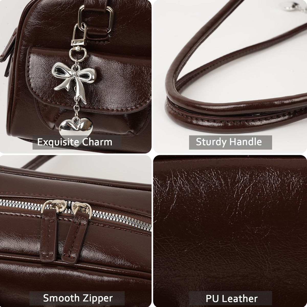 Fall Vintage Shoulder Bag for Women Trendy Top Handle PU Leather Bowler Bag Y2k Shoulder Purse Handbag with Pendant