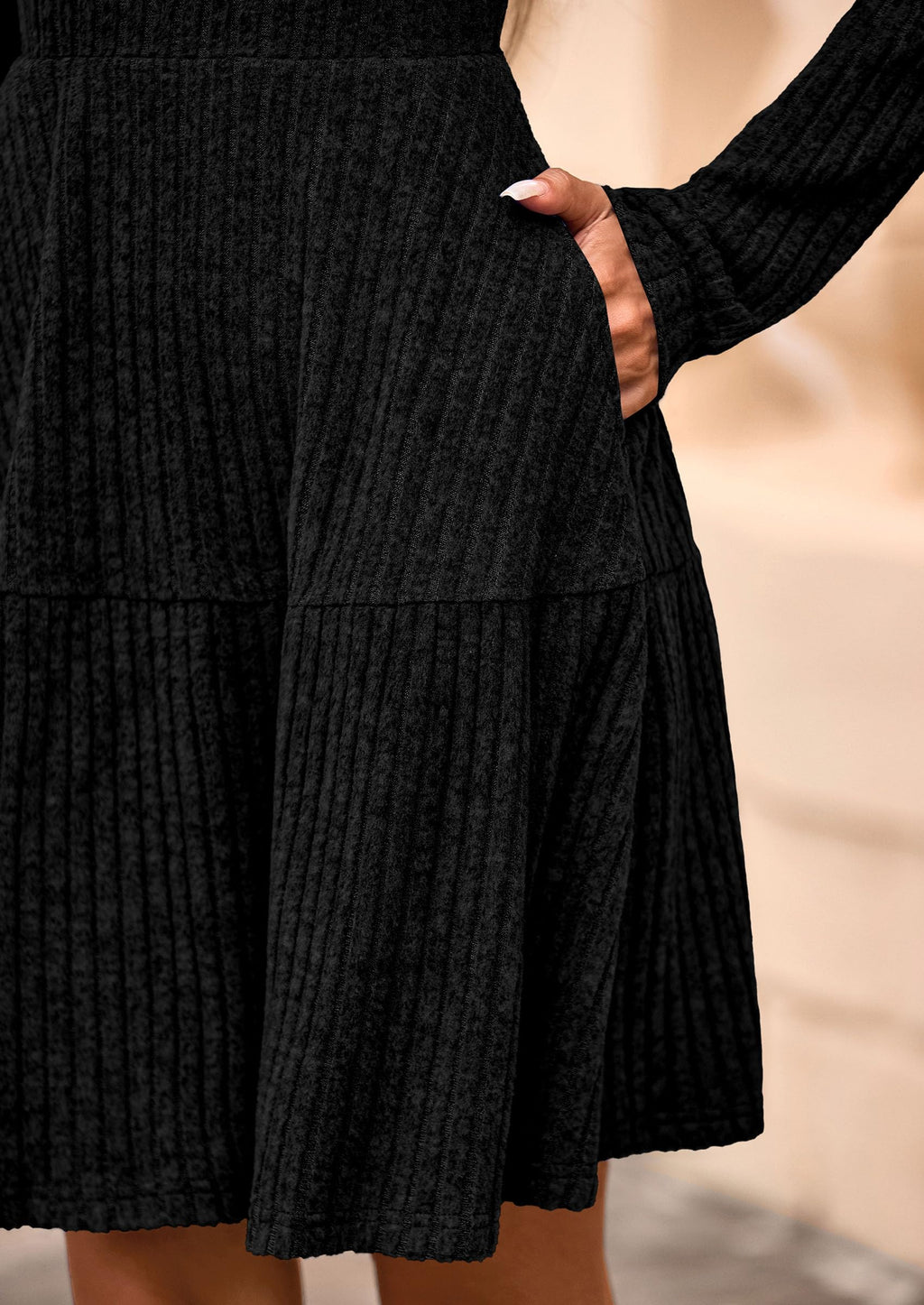 Womens Sweater Dress 2026 Fall Long Sleeve V Neck  Flare Ribbed Short Dresses Knit Outfits Pockets