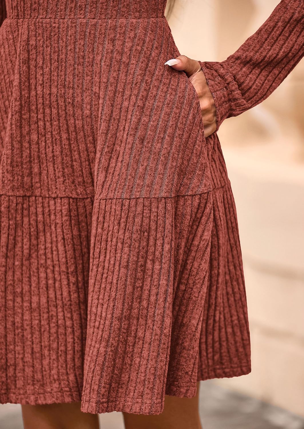 Womens Sweater Dress 2026 Fall Long Sleeve V Neck  Flare Ribbed Short Dresses Knit Outfits Pockets