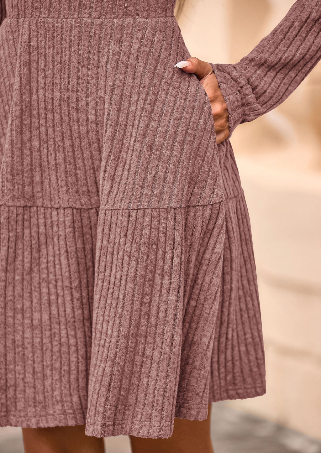 Womens Sweater Dress 2026 Fall Long Sleeve V Neck  Flare Ribbed Short Dresses Knit Outfits Pockets
