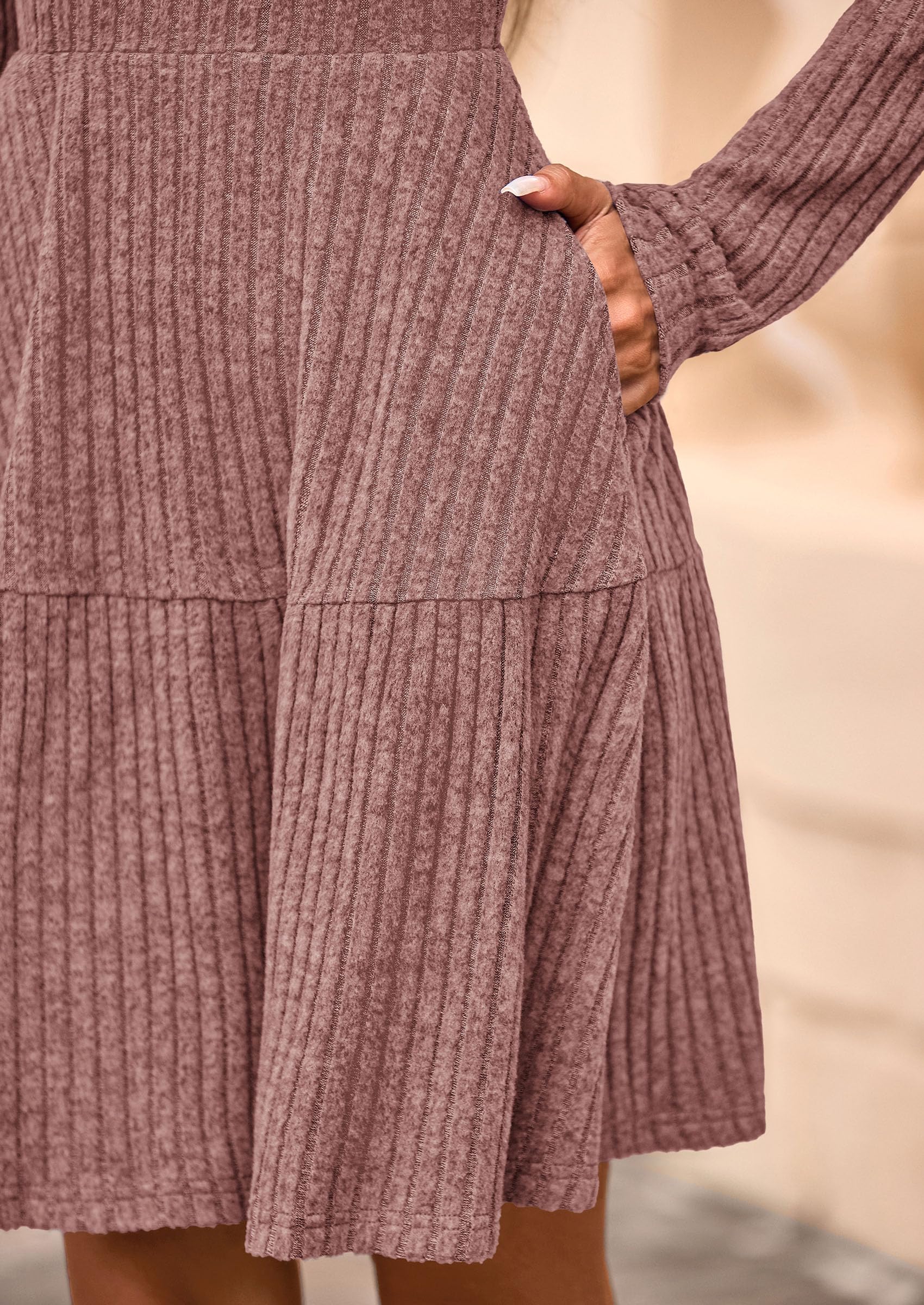 Womens Sweater Dress 2026 Fall Long Sleeve V Neck  Flare Ribbed Short Dresses Knit Outfits Pockets