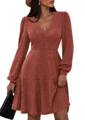 Womens Sweater Dress 2026 Fall Long Sleeve V Neck  Flare Ribbed Short Dresses Knit Outfits Pockets