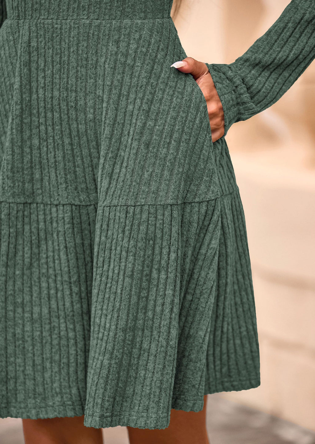 Womens Sweater Dress 2026 Fall Long Sleeve V Neck  Flare Ribbed Short Dresses Knit Outfits Pockets