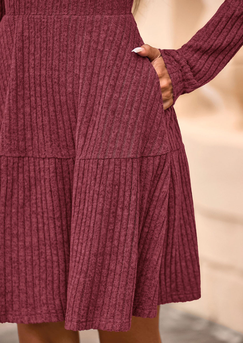 Womens Sweater Dress 2026 Fall Long Sleeve V Neck  Flare Ribbed Short Dresses Knit Outfits Pockets