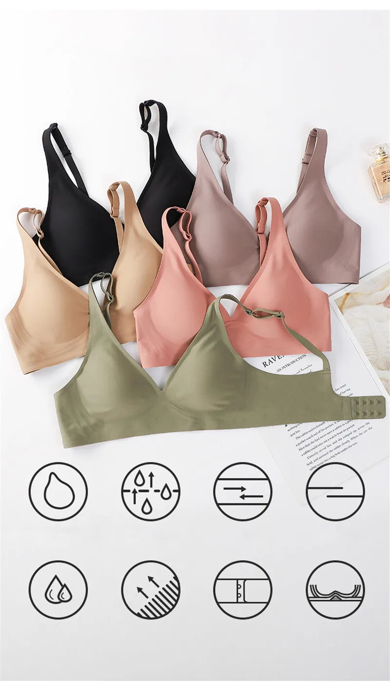 FineToo Comfy hypoallergenic Soft Wireless Bra Women Deep V Bras Sexy Bralette Padded Bra S-XL Female Seamless Underwear Comfortable Ladies Lingerie