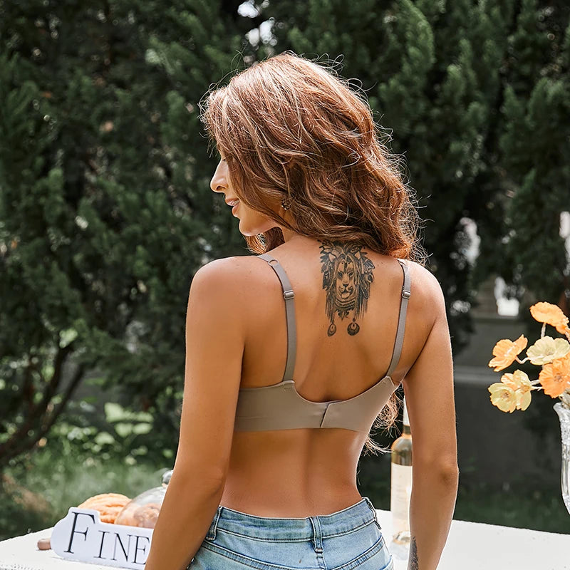 FineToo Comfy hypoallergenic Soft Wireless Bra Women Deep V Bras Sexy Bralette Padded Bra S-XL Female Seamless Underwear Comfortable Ladies Lingerie