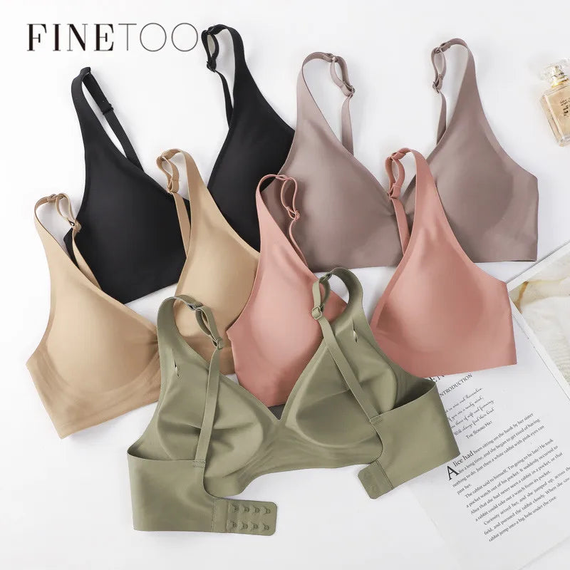 FineToo Comfy hypoallergenic Soft Wireless Bra Women Deep V Bras Sexy Bralette Padded Bra S-XL Female Seamless Underwear Comfortable Ladies Lingerie